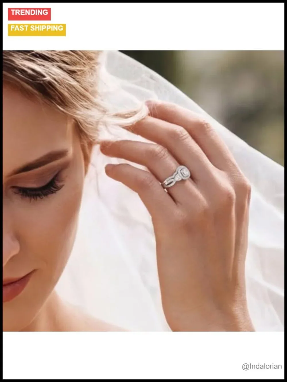 Halo Wedding Ring Set White Gold Silver Plated Cubic Zirconia Bridal Rings